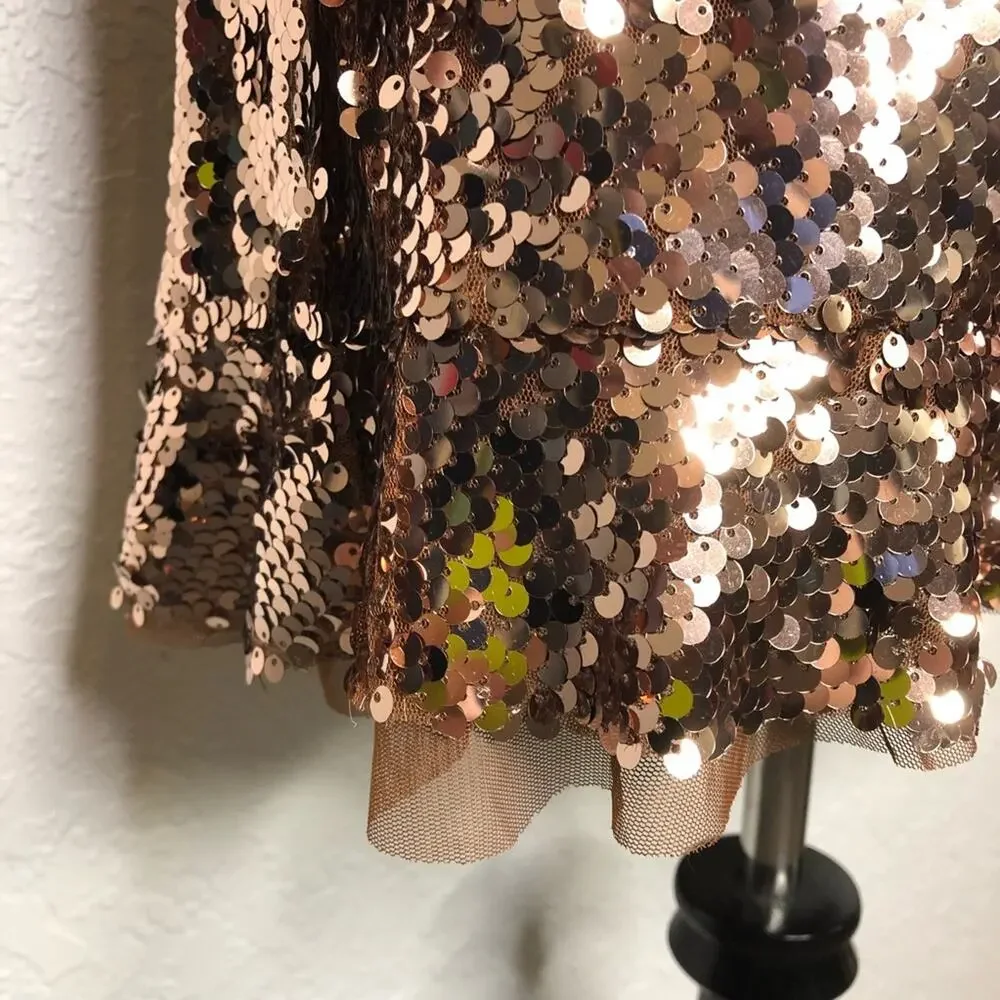Free People copper bronze sequin open back dress size 4